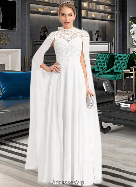 Nathalie A-Line High Neck Floor-Length Chiffon Wedding Dress HCP0013748