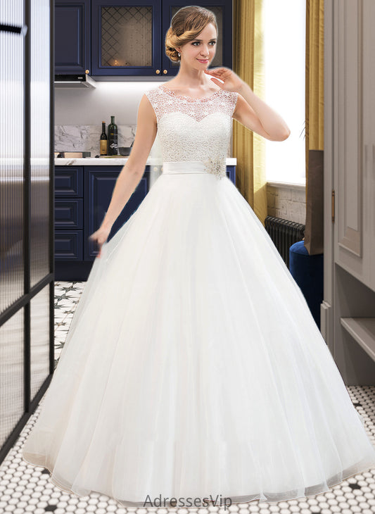 Dylan Ball-Gown/Princess Scoop Neck Sweep Train Organza Lace Wedding Dress With Beading Sequins HCP0013751