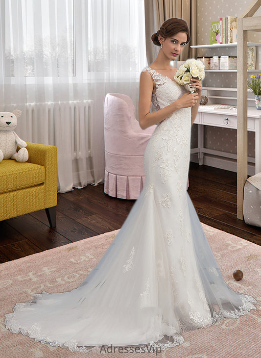 Veronica Trumpet/Mermaid V-neck Court Train Tulle Wedding Dress HCP0013758