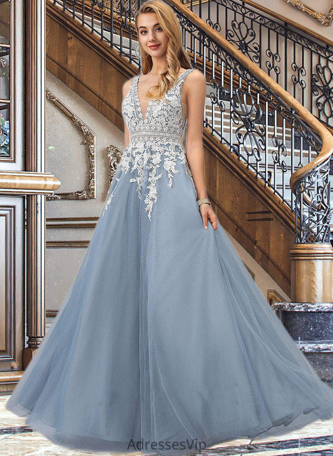 Megan Ball-Gown/Princess V-neck Floor-Length Tulle Wedding Dress With Lace HCP0013763