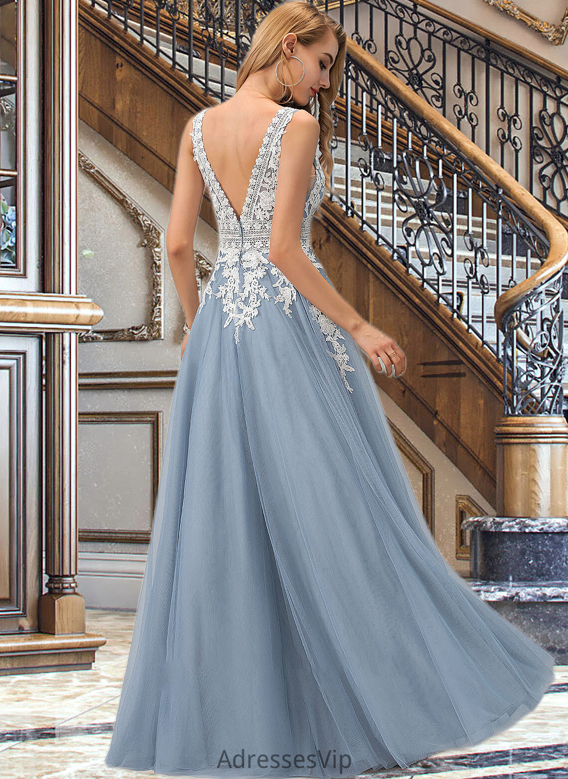 Megan Ball-Gown/Princess V-neck Floor-Length Tulle Wedding Dress With Lace HCP0013763