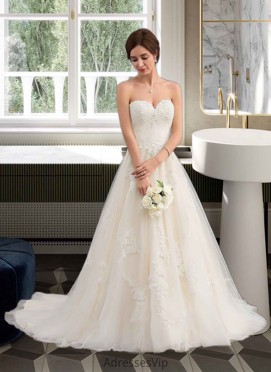 Yuliana Ball-Gown/Princess Sweetheart Court Train Tulle Wedding Dress With Ruffle Beading HCP0013766