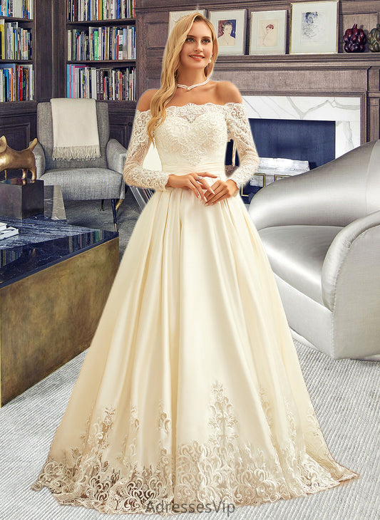 Camilla Ball-Gown/Princess Sweep Train Satin Wedding Dress With Beading Sequins HCP0013768