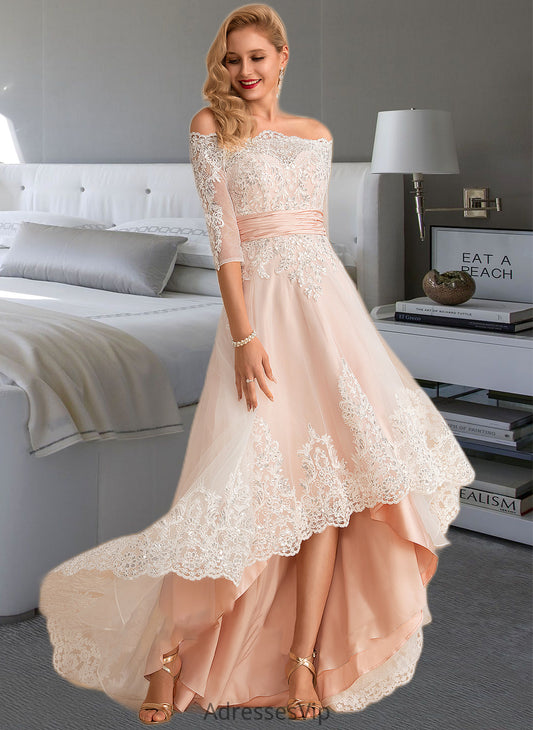 Charlize A-Line Asymmetrical Satin Tulle Lace Wedding Dress With Sequins HCP0013769