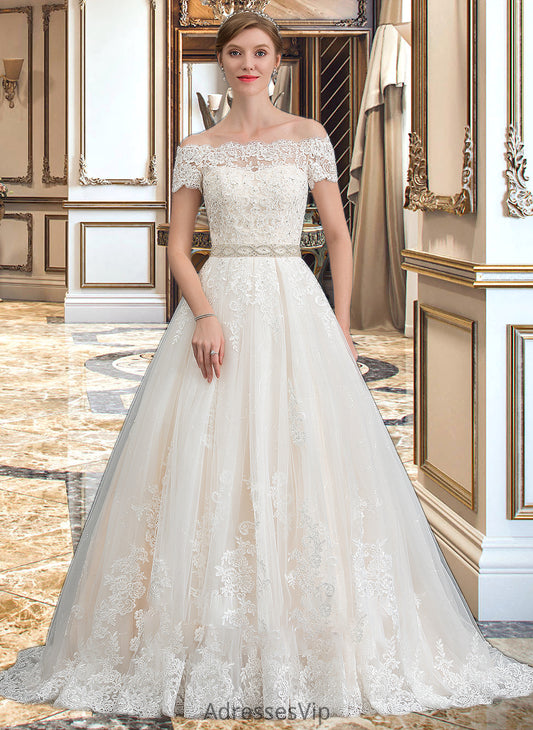 Cheyanne Ball-Gown/Princess Court Train Tulle Wedding Dress With Beading Sequins HCP0013770