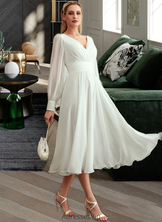 Christine A-Line V-neck Tea-Length Wedding Dress HCP0013772