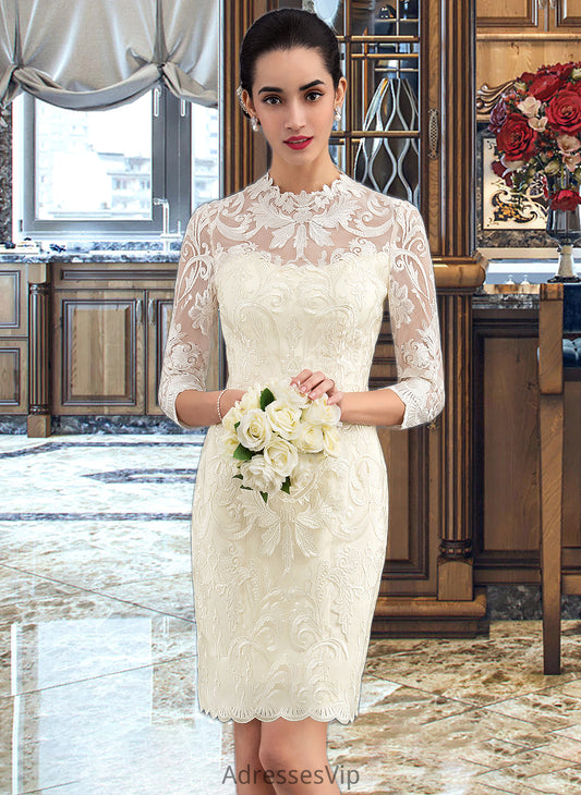 Susie Sheath/Column High Neck Knee-Length Lace Wedding Dress HCP0013781