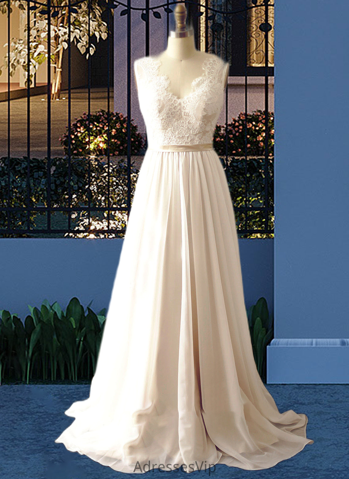 Jessica A-Line V-neck Court Train Chiffon Wedding Dress HCP0013785