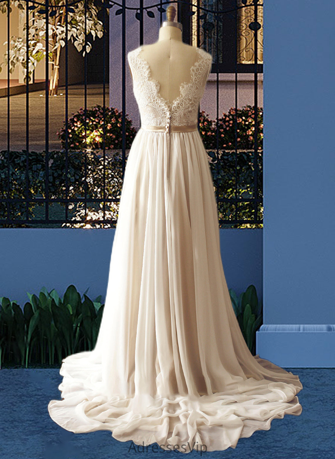 Jessica A-Line V-neck Court Train Chiffon Wedding Dress HCP0013785