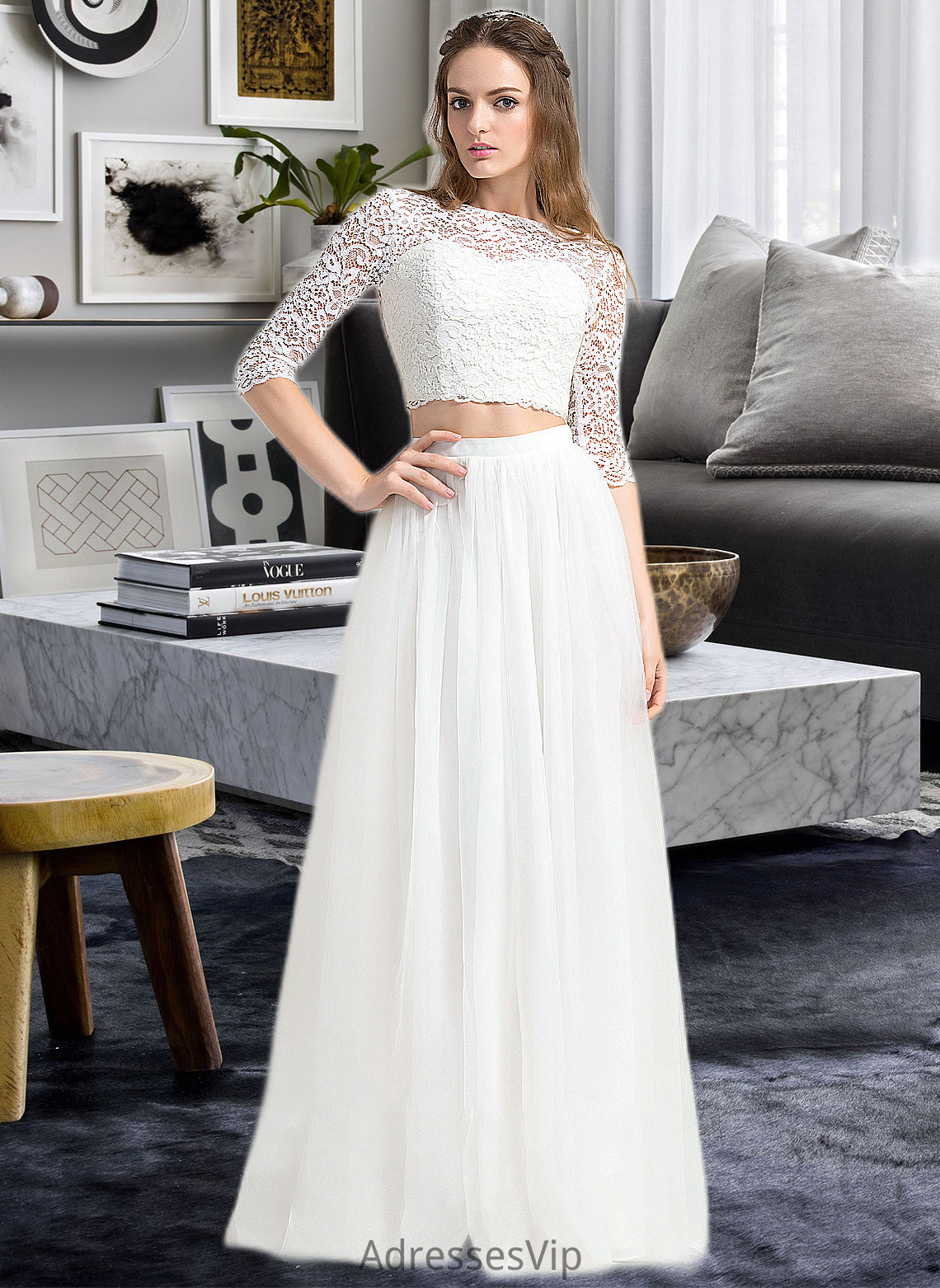 Undine A-Line Scoop Neck Floor-Length Tulle Wedding Dress HCP0013787