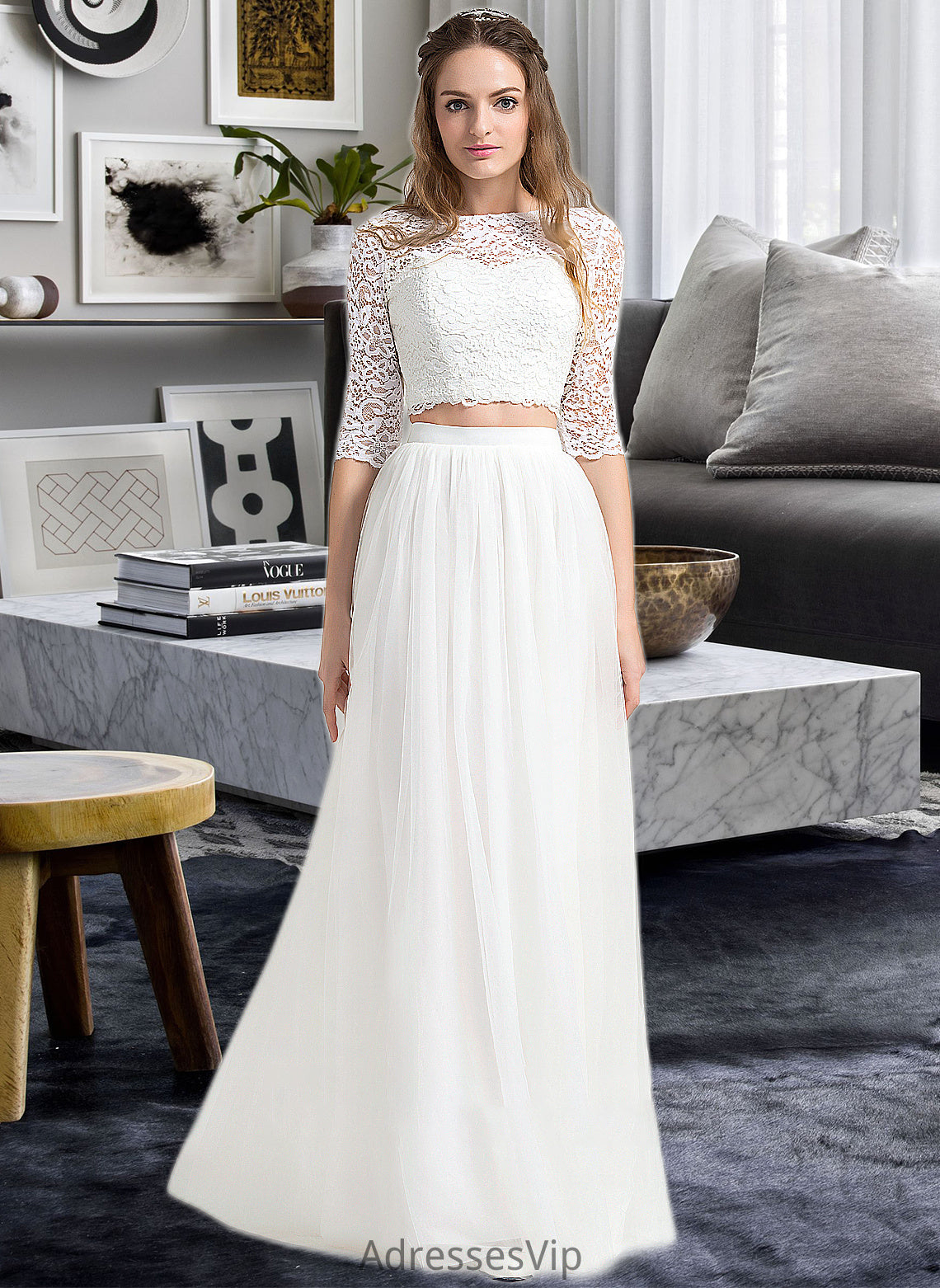 Undine A-Line Scoop Neck Floor-Length Tulle Wedding Dress HCP0013787