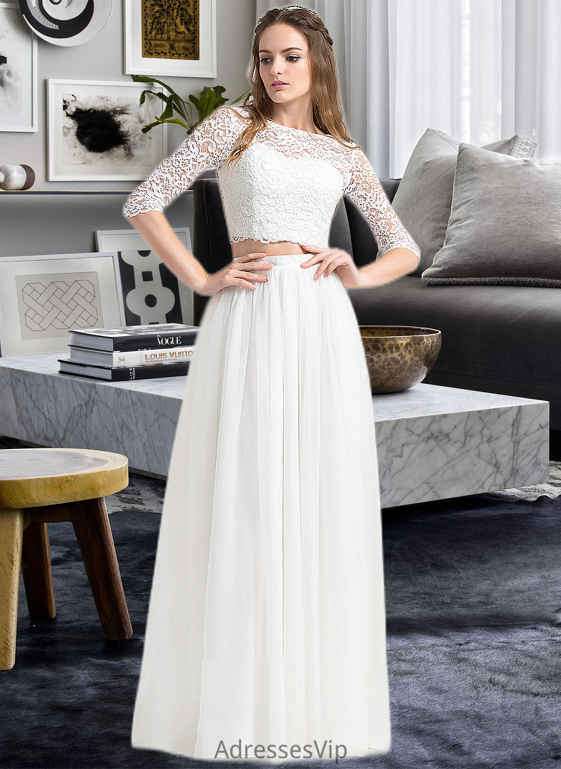 Undine A-Line Scoop Neck Floor-Length Tulle Wedding Dress HCP0013787