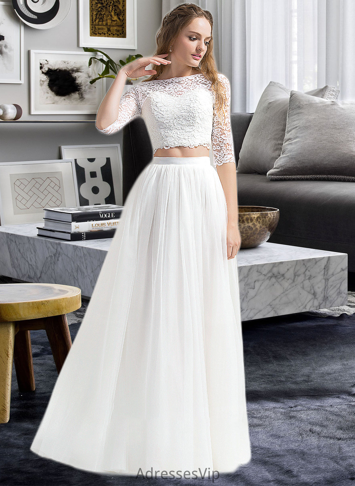 Undine A-Line Scoop Neck Floor-Length Tulle Wedding Dress HCP0013787