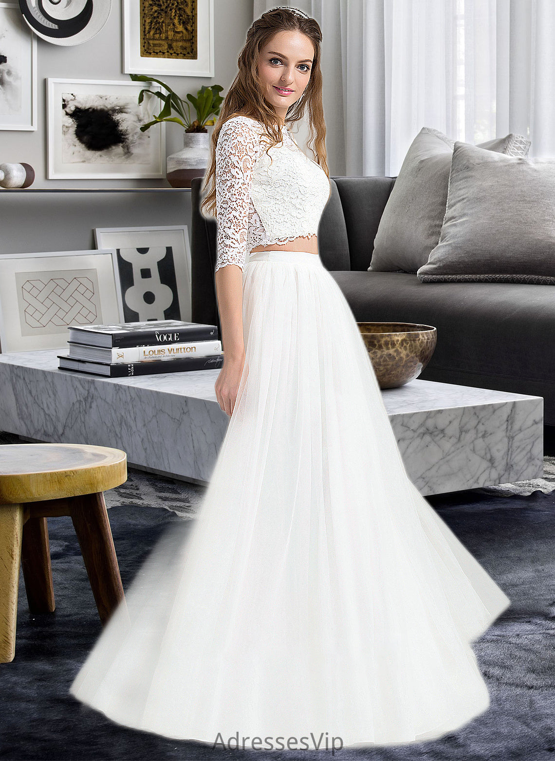 Undine A-Line Scoop Neck Floor-Length Tulle Wedding Dress HCP0013787