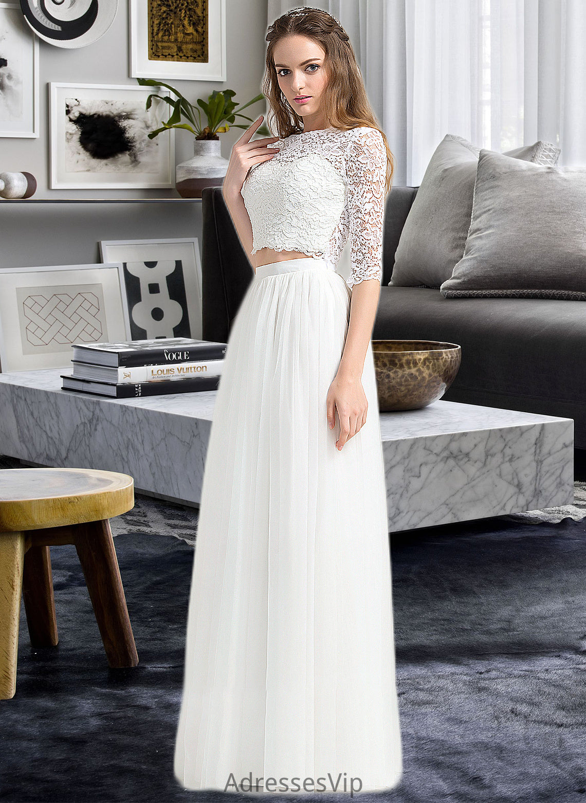 Undine A-Line Scoop Neck Floor-Length Tulle Wedding Dress HCP0013787