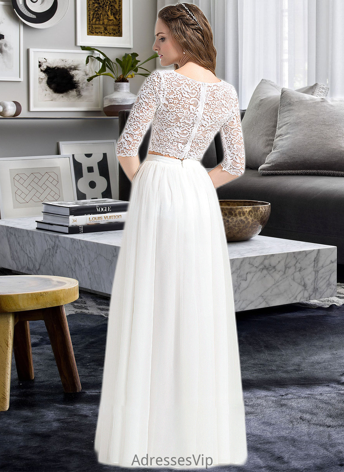 Undine A-Line Scoop Neck Floor-Length Tulle Wedding Dress HCP0013787