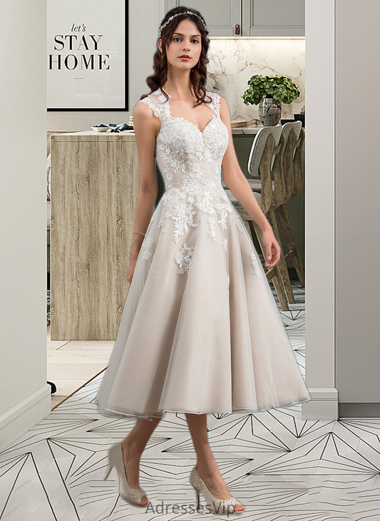 Kamora Ball-Gown/Princess Sweetheart Tea-Length Tulle Wedding Dress With Sequins HCP0013791