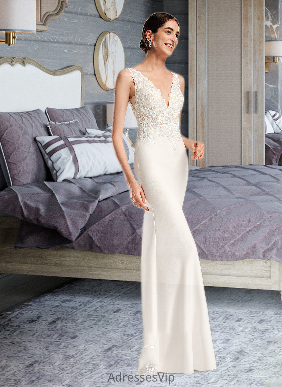 Hayden Sheath/Column V-neck Court Train Wedding Dress With Sequins HCP0013807