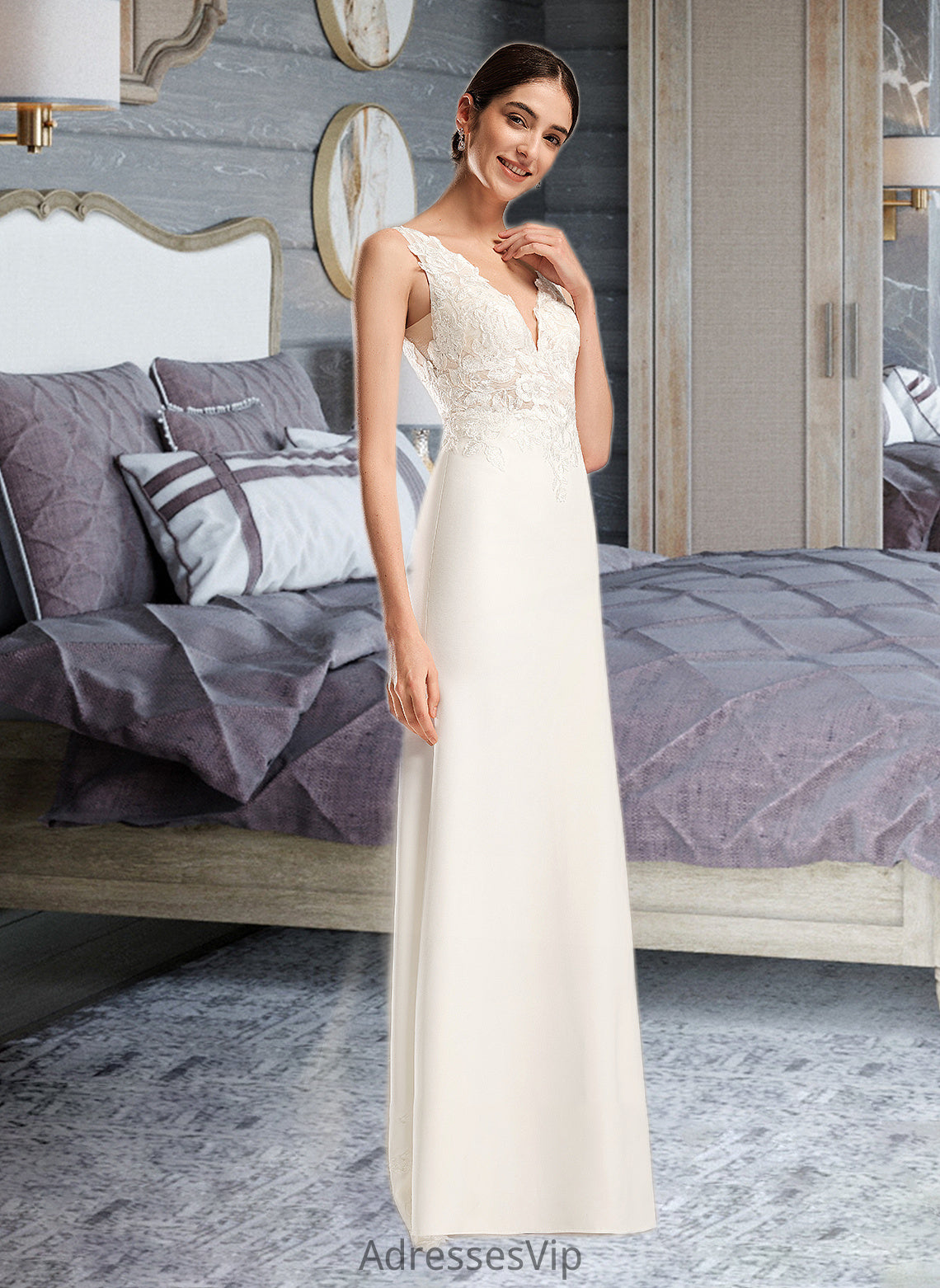 Hayden Sheath/Column V-neck Court Train Wedding Dress With Sequins HCP0013807