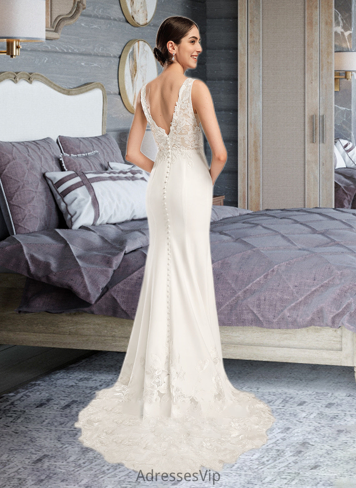 Hayden Sheath/Column V-neck Court Train Wedding Dress With Sequins HCP0013807