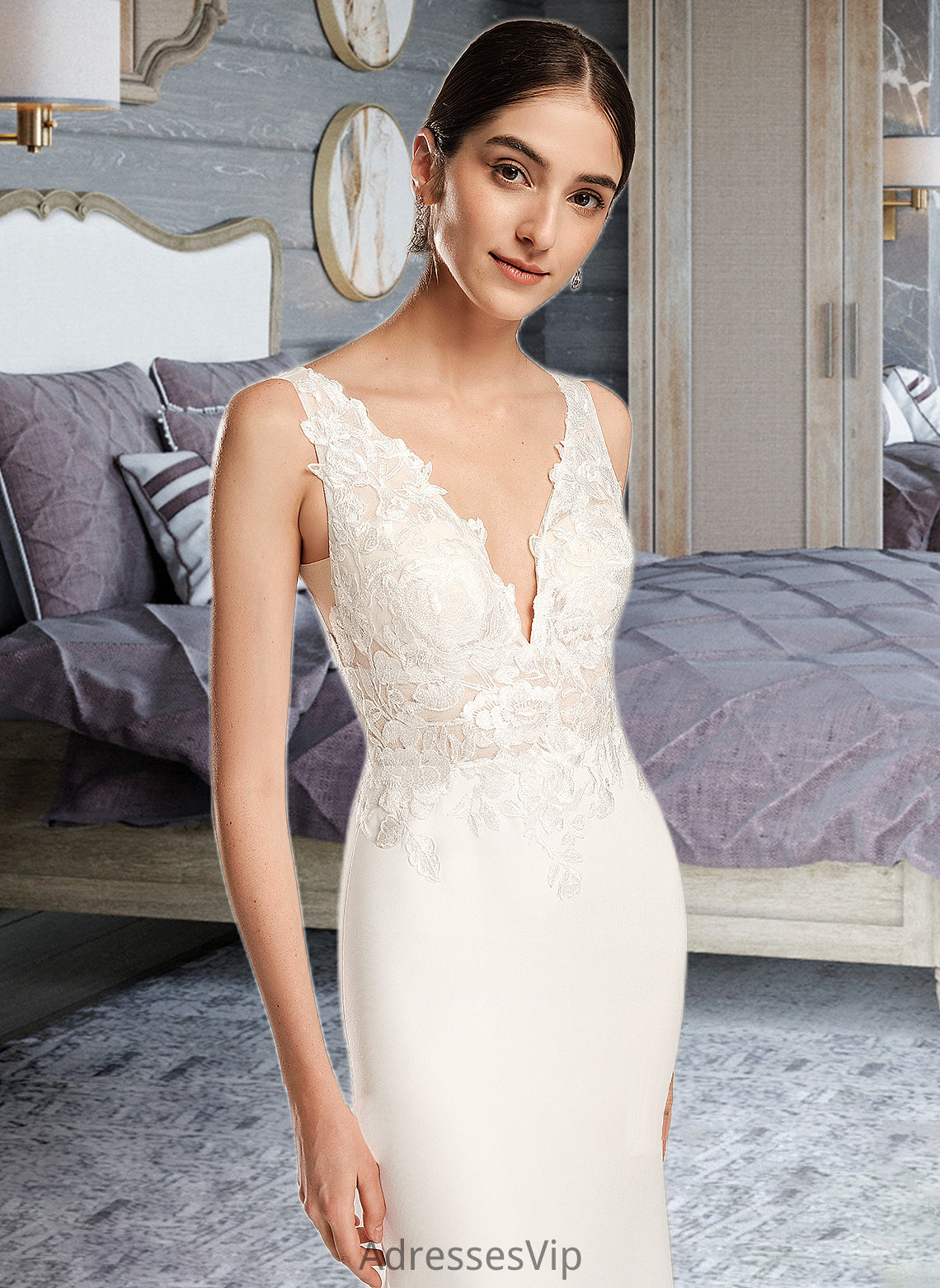 Hayden Sheath/Column V-neck Court Train Wedding Dress With Sequins HCP0013807