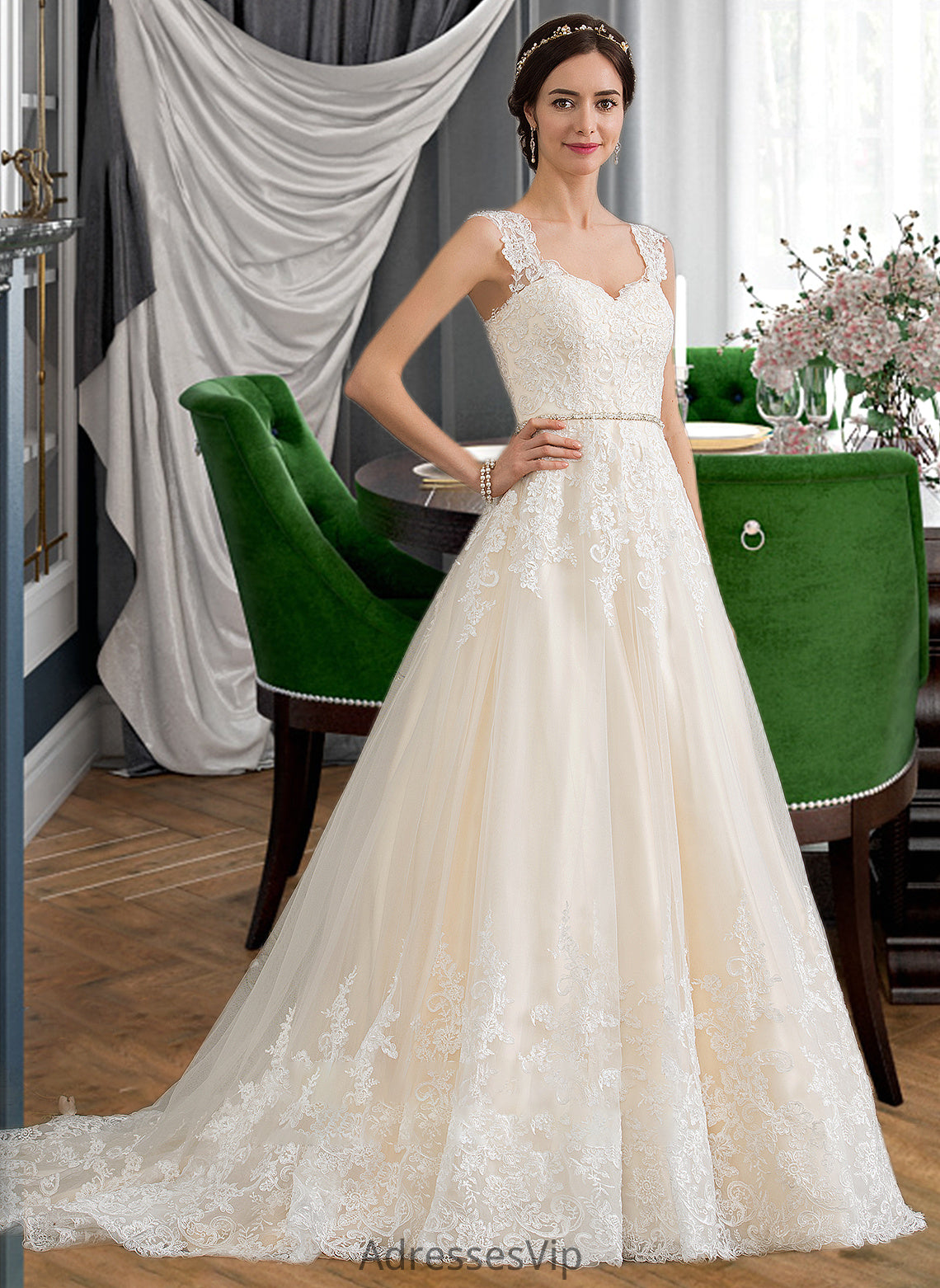 Rihanna Ball-Gown/Princess Sweetheart Court Train Tulle Wedding Dress With Beading Sequins HCP0013813