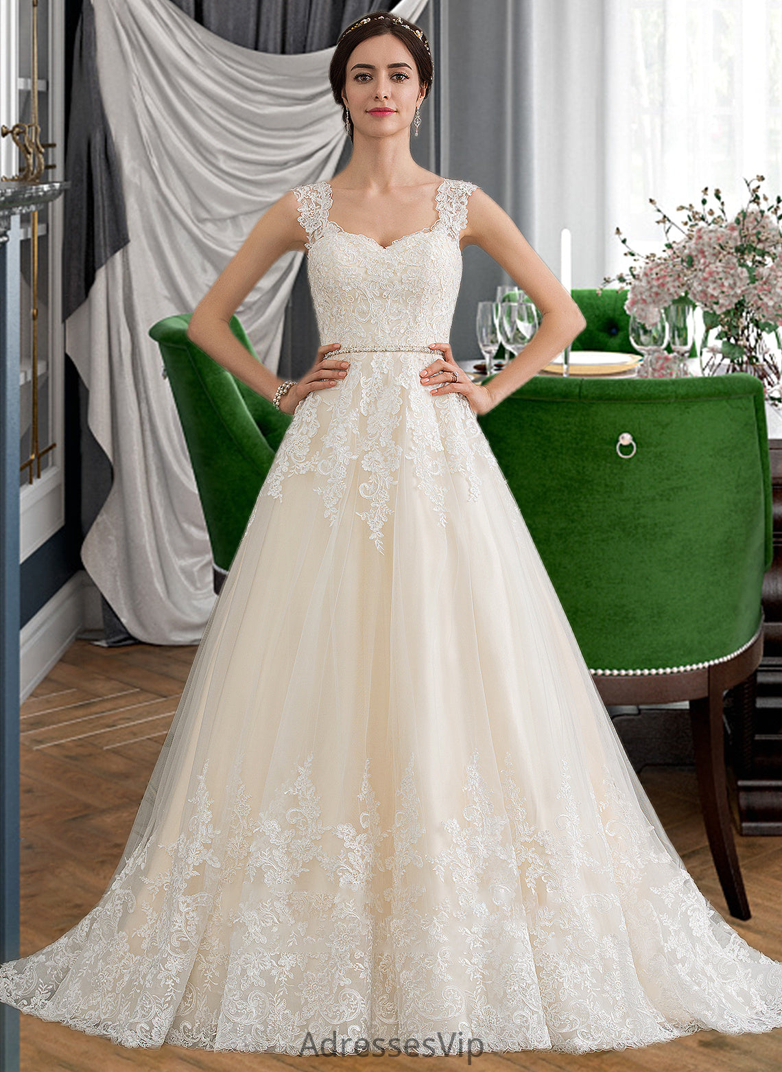 Rihanna Ball-Gown/Princess Sweetheart Court Train Tulle Wedding Dress With Beading Sequins HCP0013813