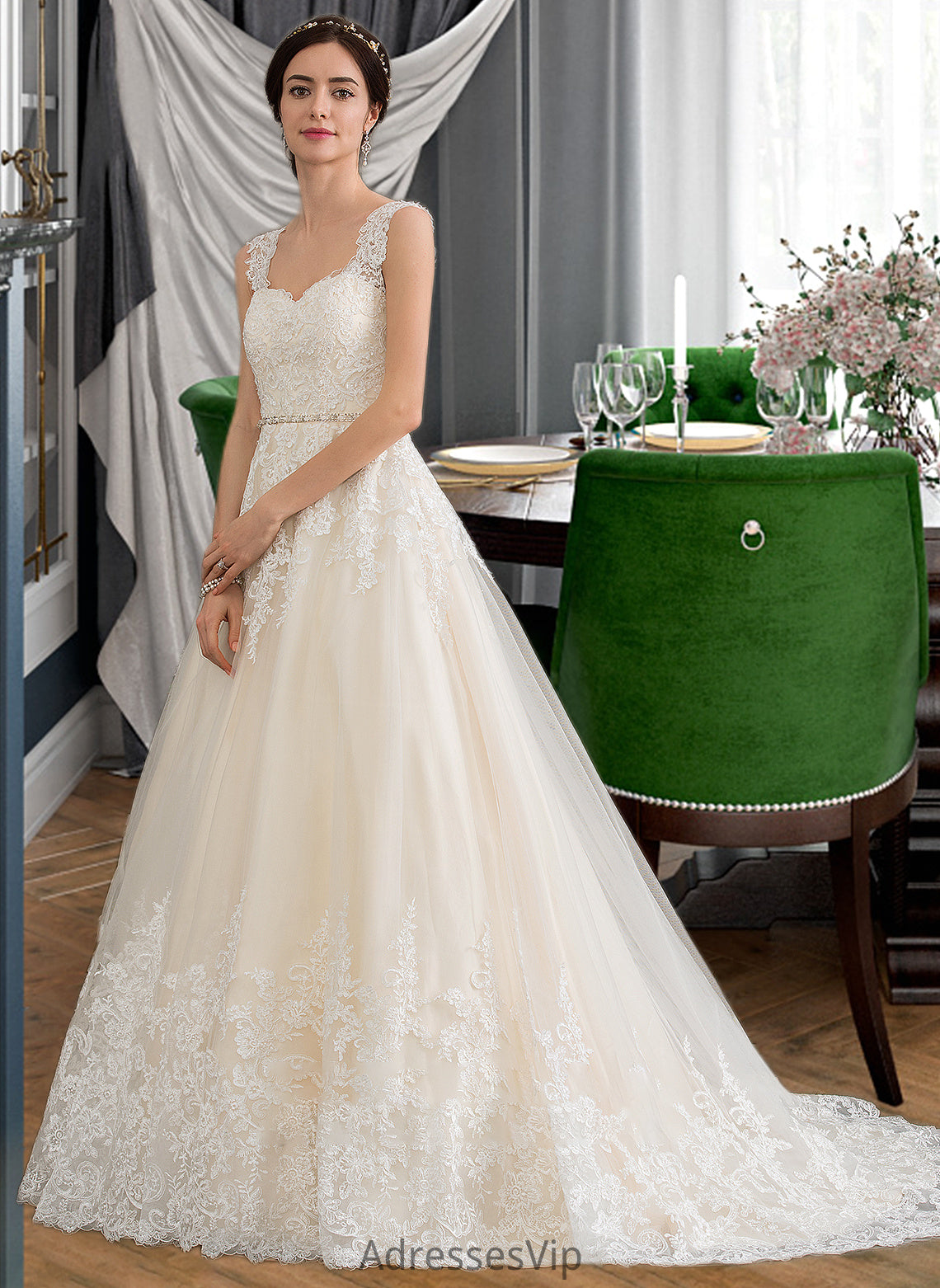 Rihanna Ball-Gown/Princess Sweetheart Court Train Tulle Wedding Dress With Beading Sequins HCP0013813