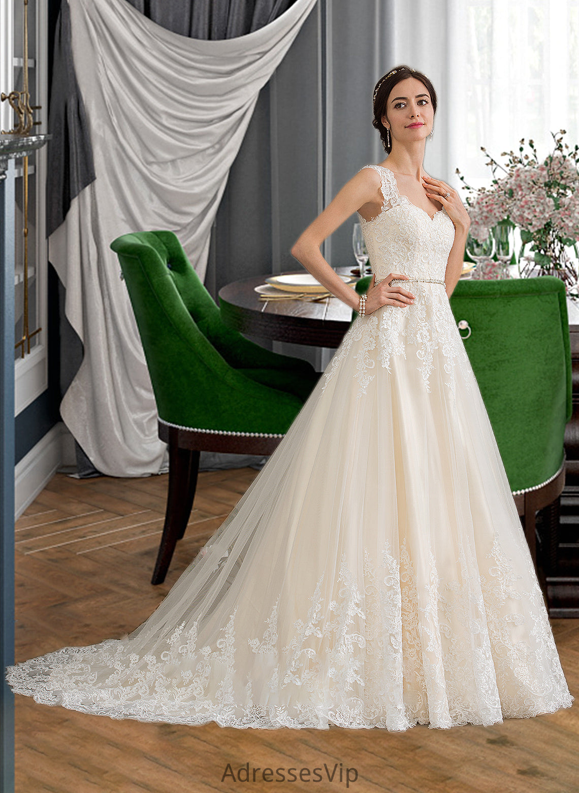 Rihanna Ball-Gown/Princess Sweetheart Court Train Tulle Wedding Dress With Beading Sequins HCP0013813