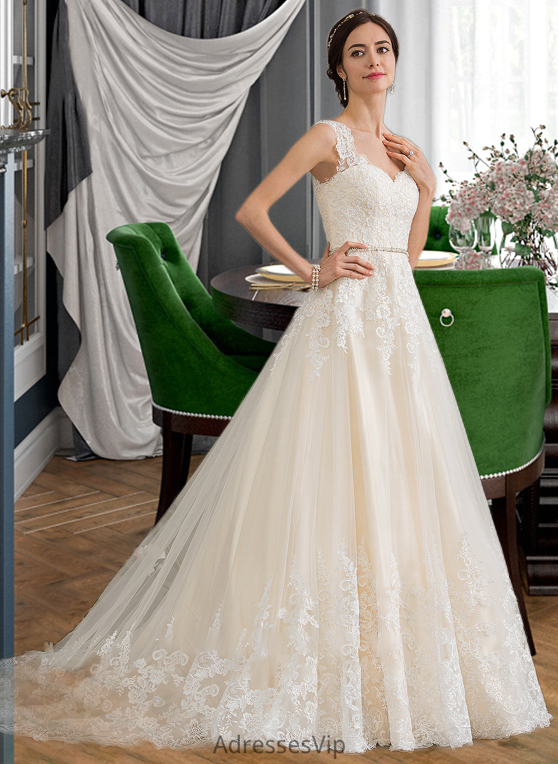 Rihanna Ball-Gown/Princess Sweetheart Court Train Tulle Wedding Dress With Beading Sequins HCP0013813