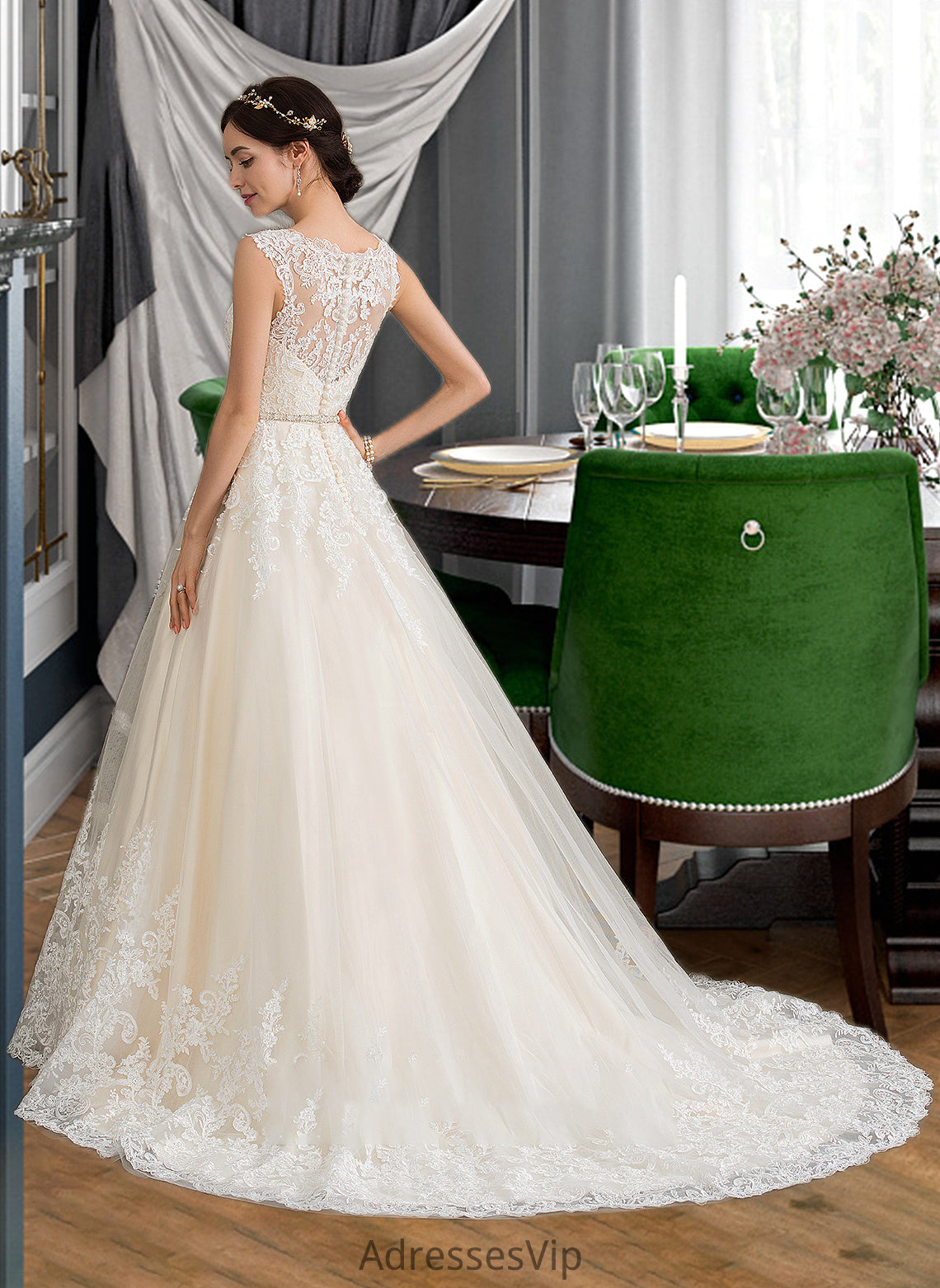 Rihanna Ball-Gown/Princess Sweetheart Court Train Tulle Wedding Dress With Beading Sequins HCP0013813