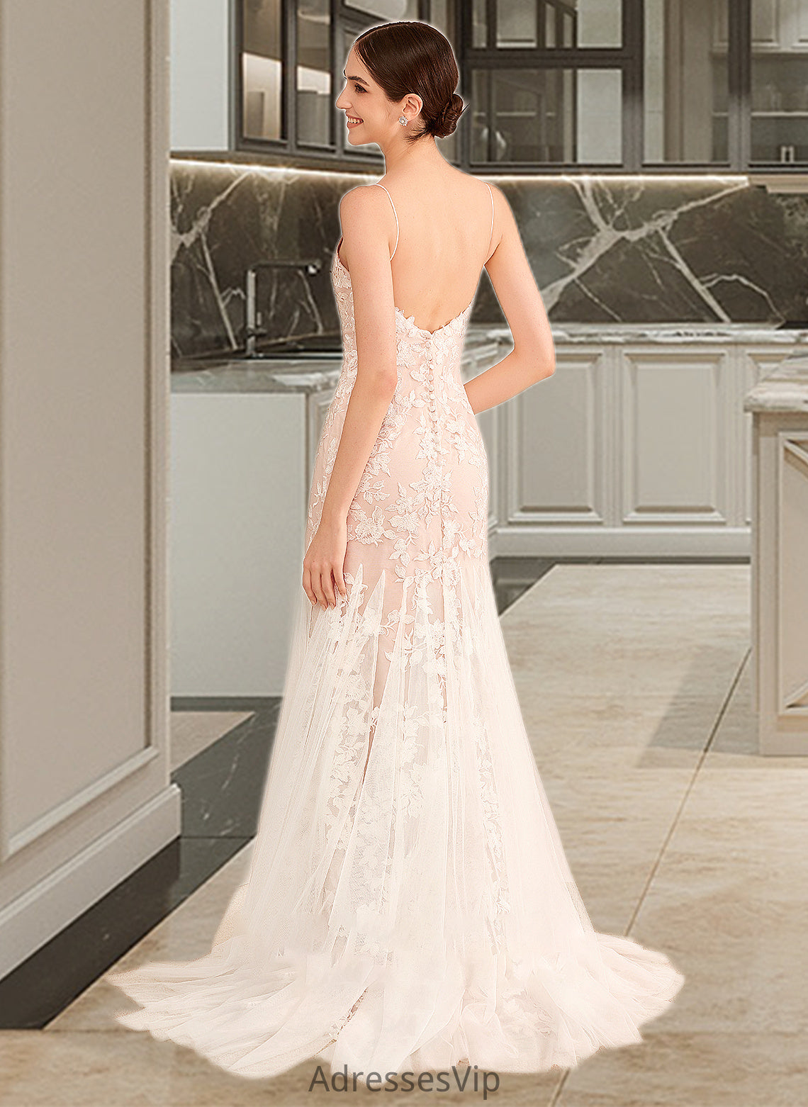 Adison Trumpet/Mermaid V-neck Court Train Wedding Dress With Lace HCP0013814