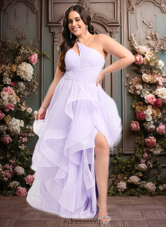 Kianna Ball-Gown/Princess Asymmetrical One Shoulder Floor-Length Tulle Prom Dresses HCP0025867