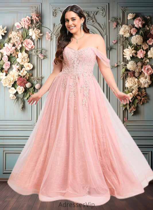 Lynn A-line Sweetheart Off the Shoulder Floor-Length Tulle Floral Lace Prom Dresses With Appliques Lace HCP0025870