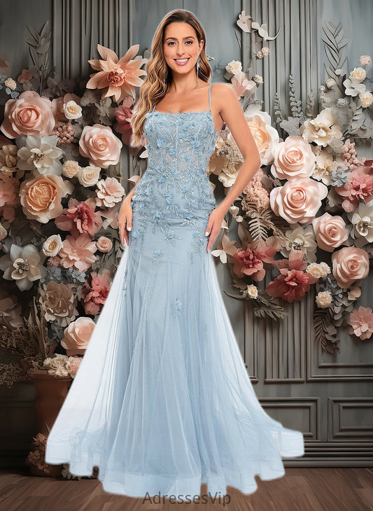 Maddison Trumpet/Mermaid Straight Sweep Train Tulle Prom Dresses With Flower HCP0025866