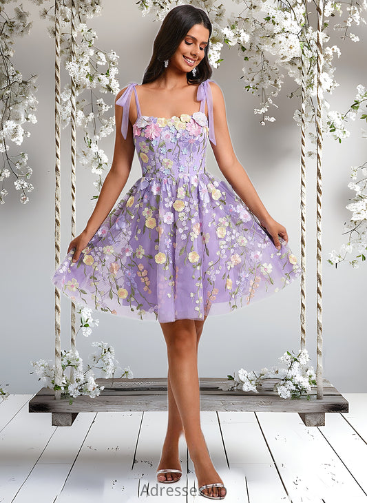 Mackenzie A-line Scoop Short Floral Lace Homecoming Dress With Bow 3D Floral HCP0025695