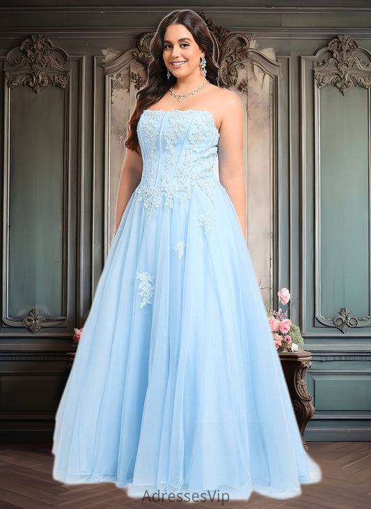 Jaylyn Ball-Gown/Princess Straight Sweep Train Tulle Prom Dresses With Sequins Appliques Lace HCP0025864