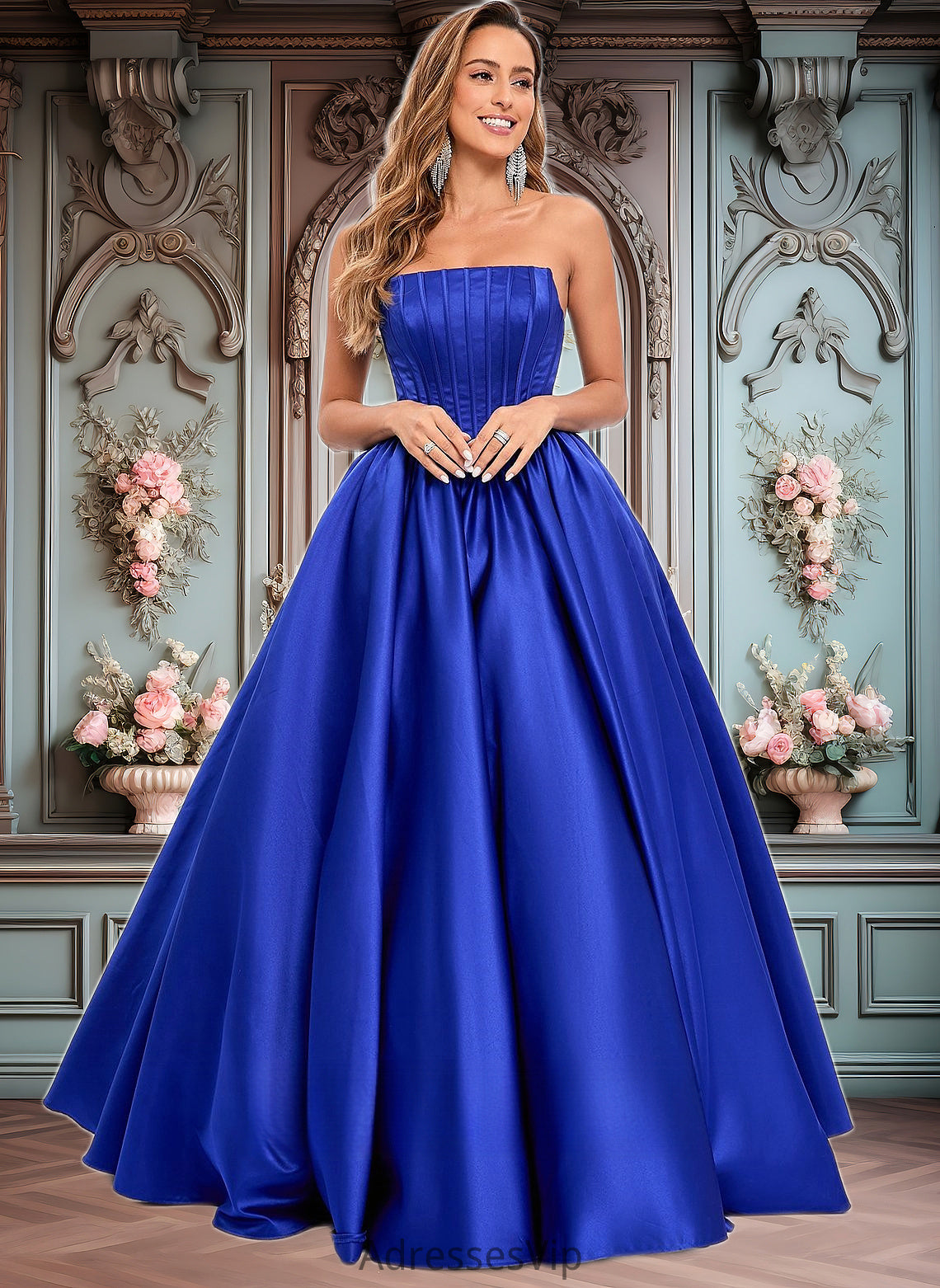 Kaydence Ball-Gown/Princess Straight Floor-Length Satin Prom Dresses HCP0025831