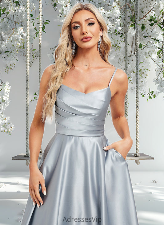 Marlie A-line V-Neck Tea-Length Satin Homecoming Dress HCP0025694