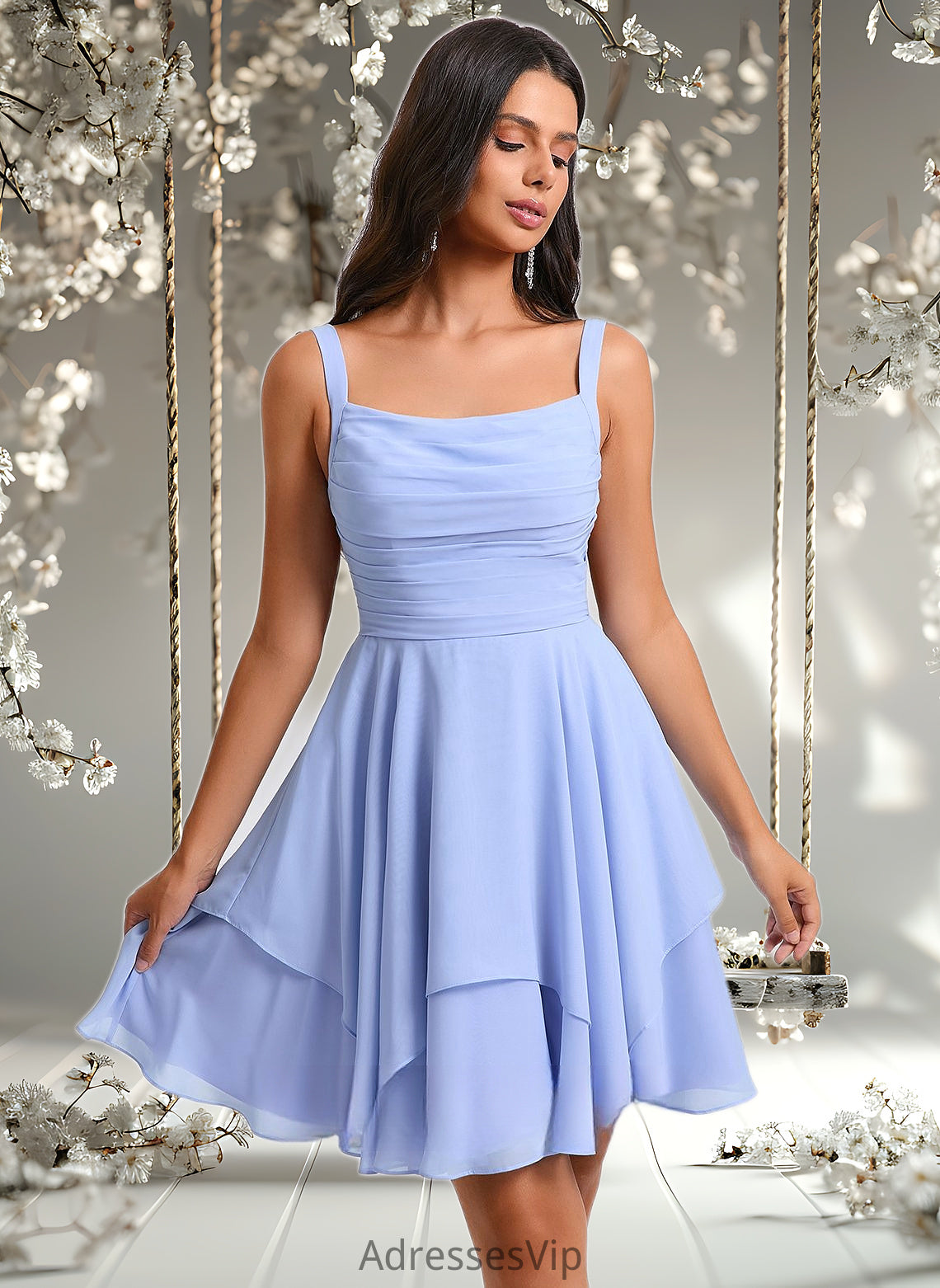 Carolina A-line Scoop Short Chiffon Homecoming Dress With Pleated HCP0025654