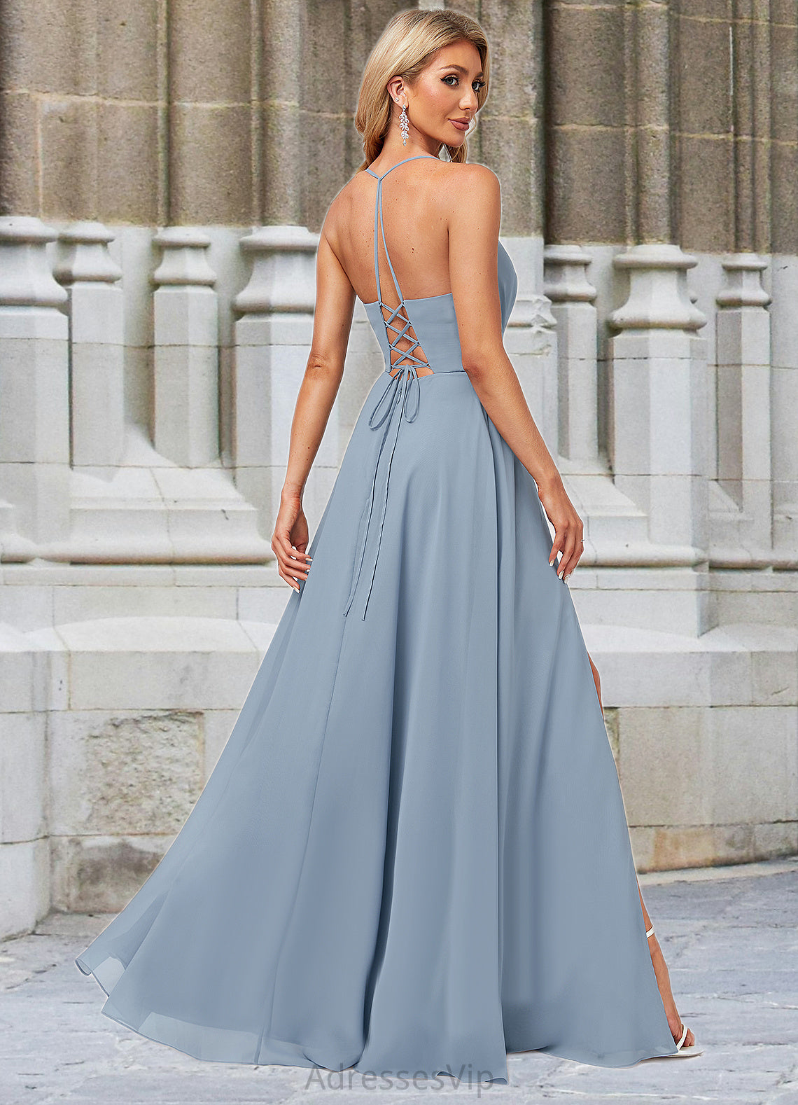 Viola A-line V-Neck Floor-Length Chiffon Bridesmaid Dress HCP0022577