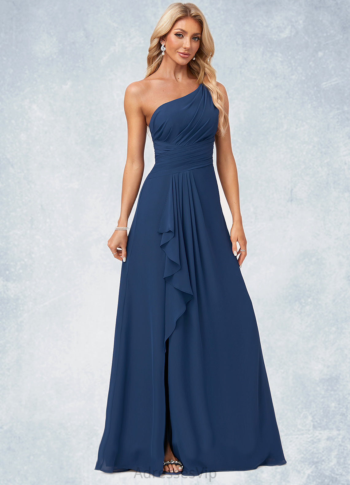 Selah A-line One Shoulder Floor-Length Chiffon Bridesmaid Dress With Ruffle HCP0022581