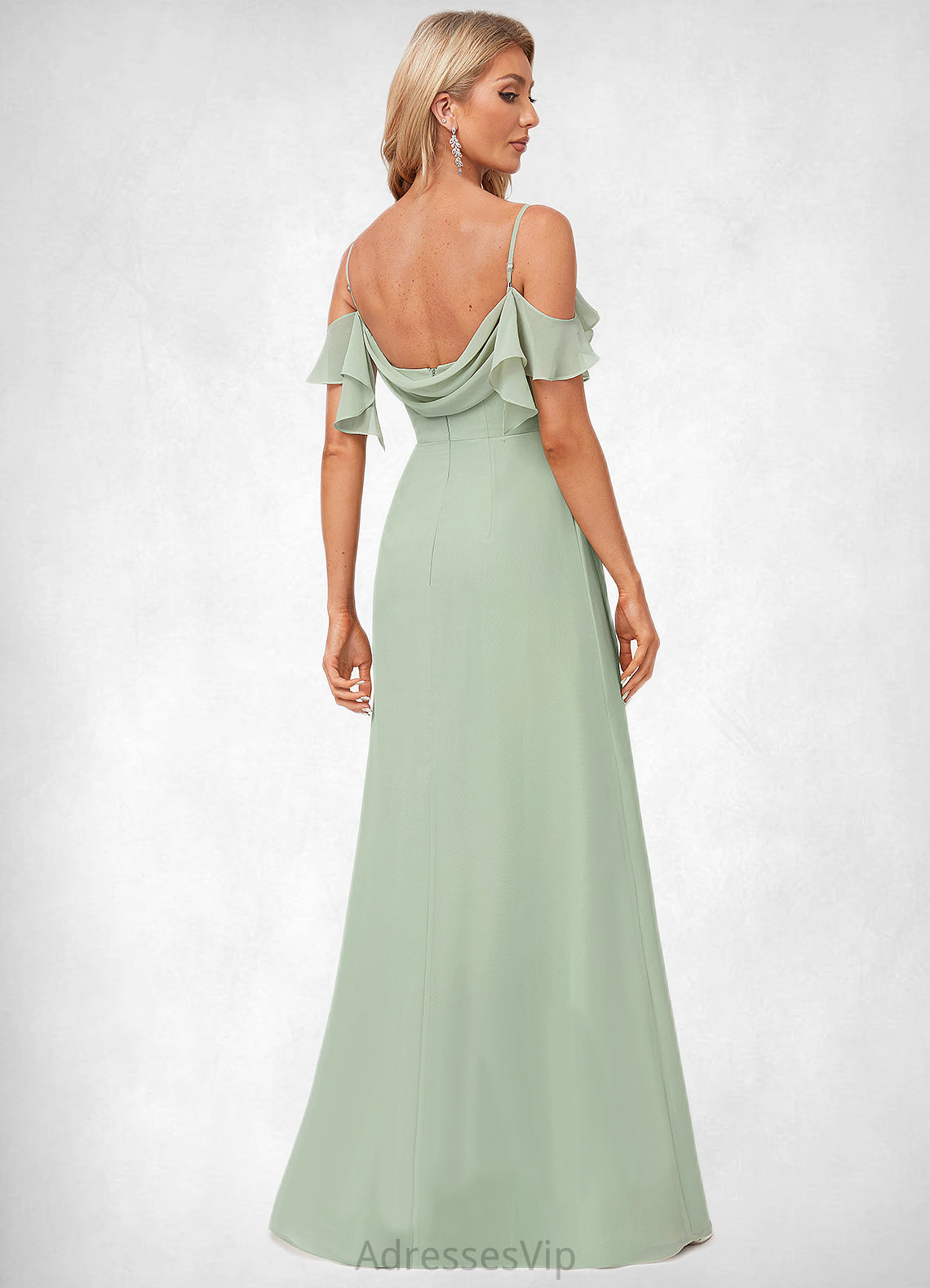 Holly A-line Cold Shoulder Floor-Length Chiffon Bridesmaid Dress With Ruffle HCP0022586