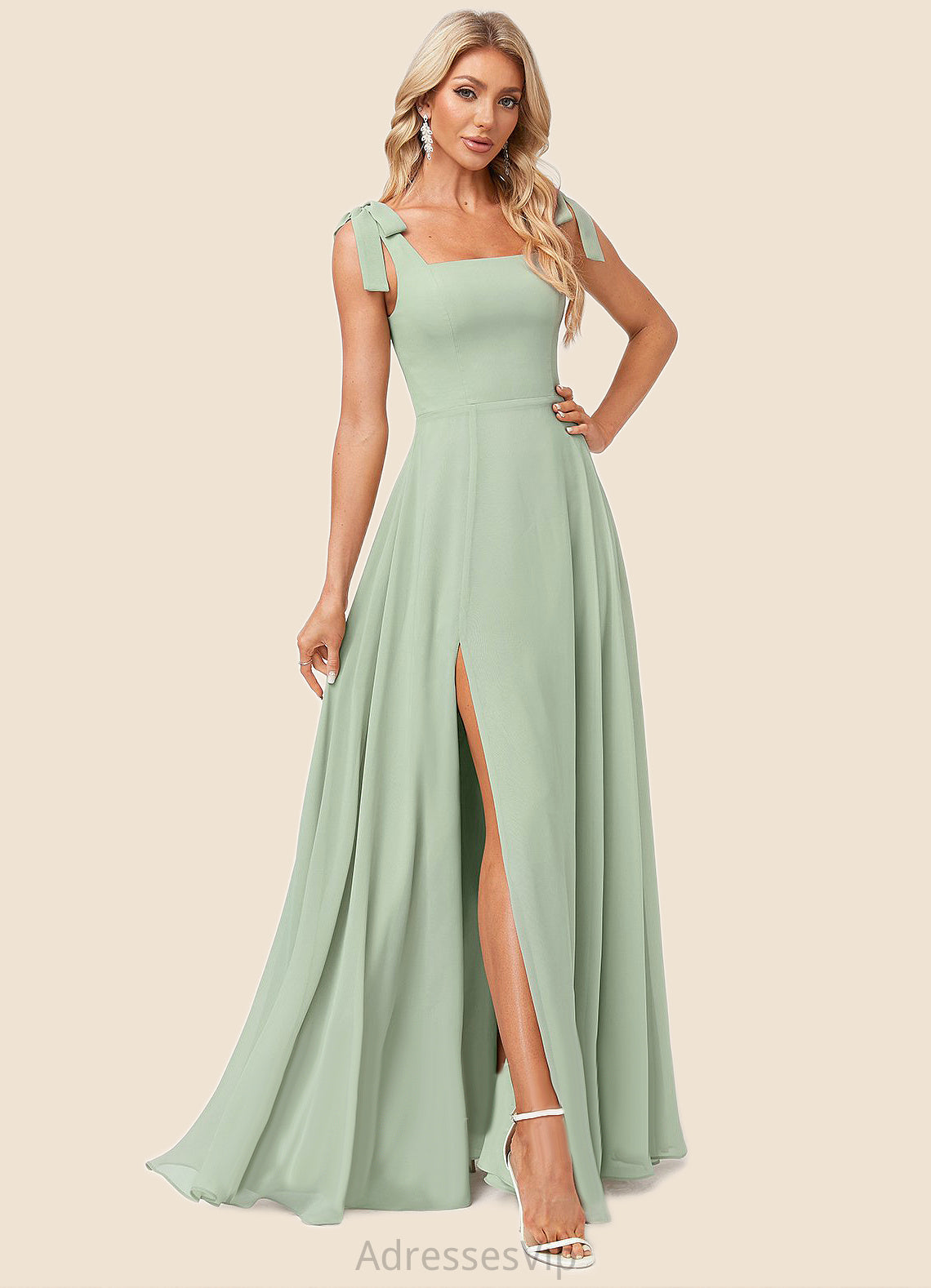 Kaylin A-line Square Floor-Length Chiffon Bridesmaid Dress With Bow HCP0022588