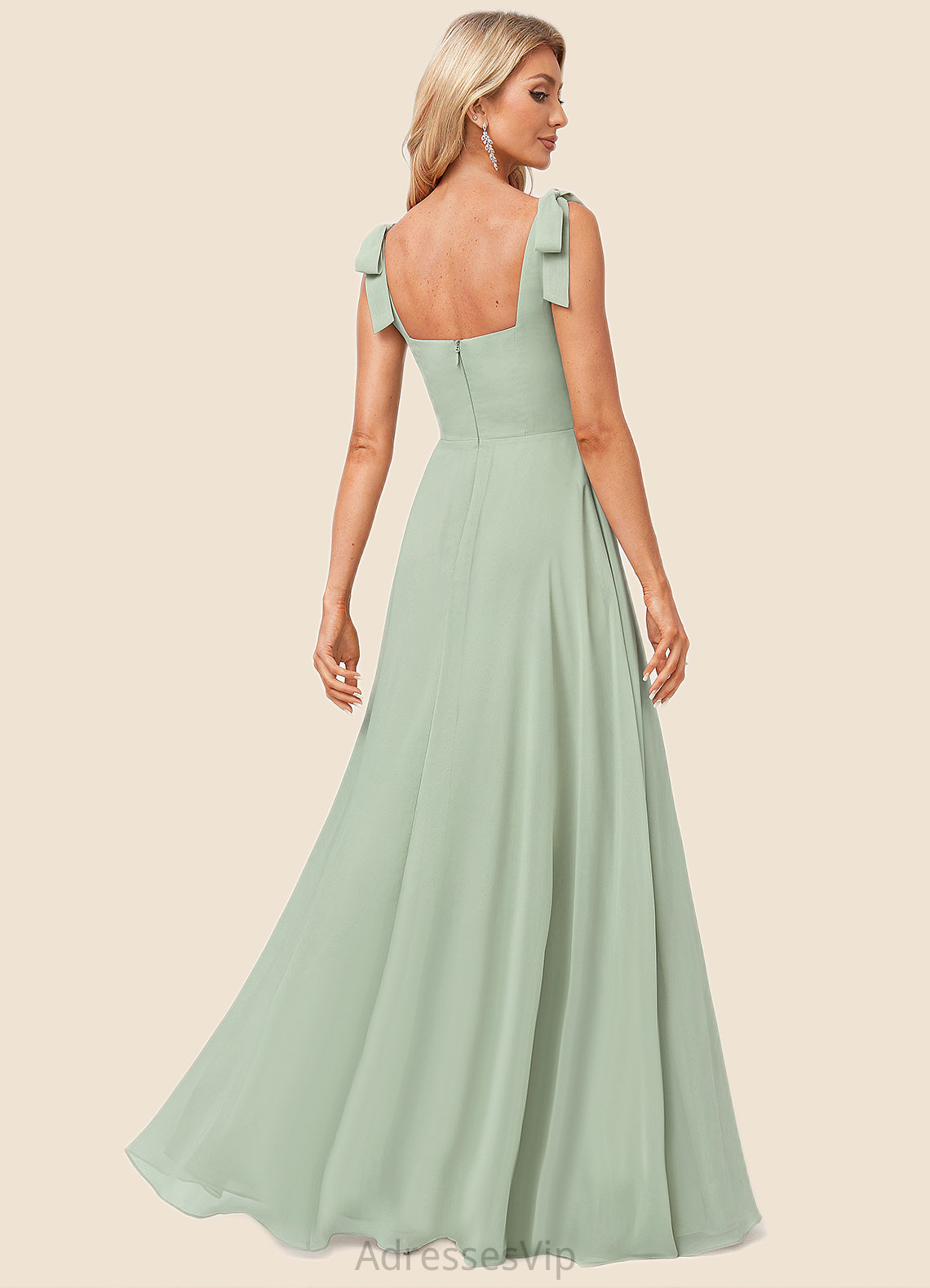 Kaylin A-line Square Floor-Length Chiffon Bridesmaid Dress With Bow HCP0022588