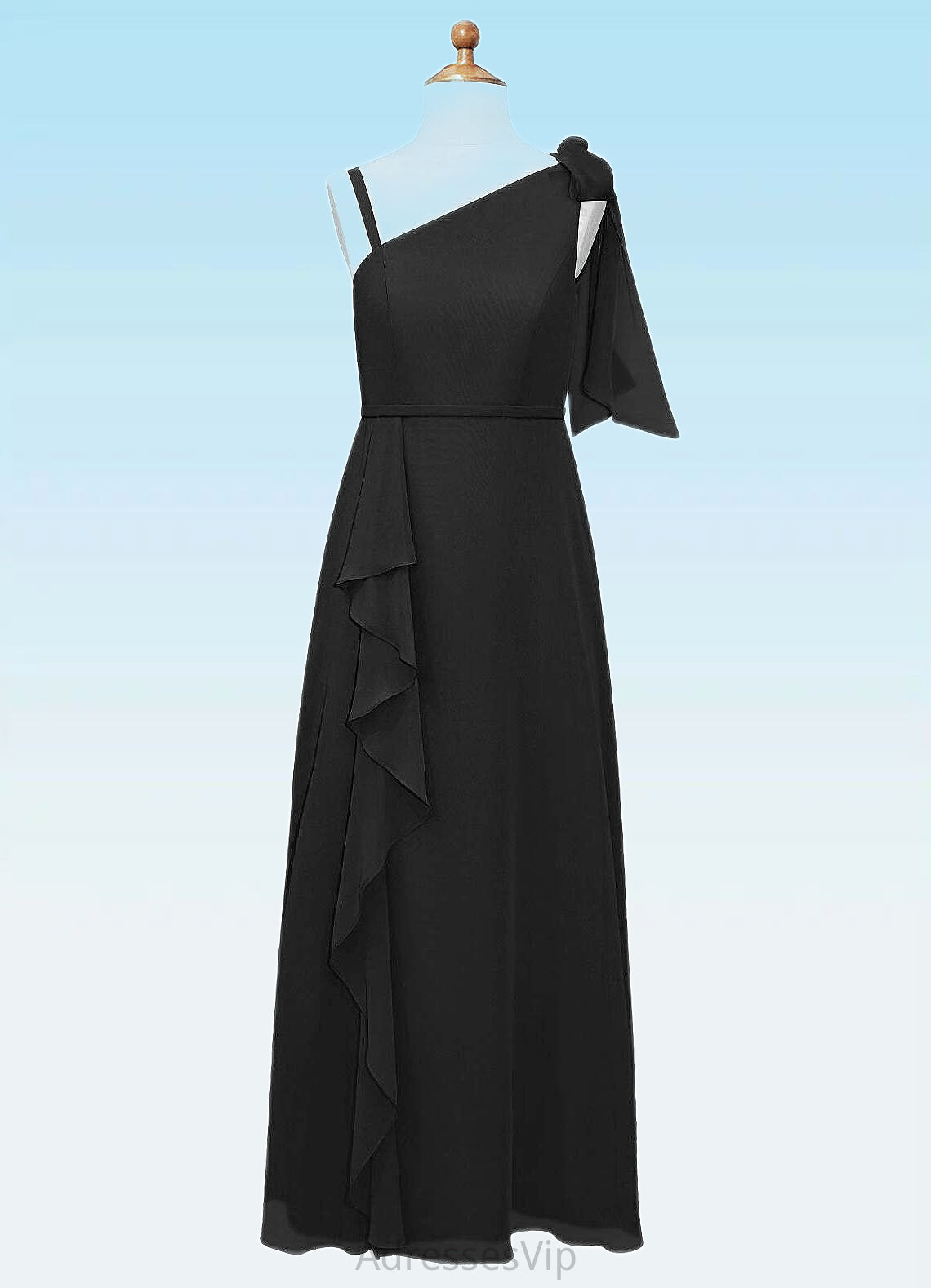 Eleanor A-Line Bow Chiffon Floor-Length Junior Bridesmaid Dress black HCP0022850