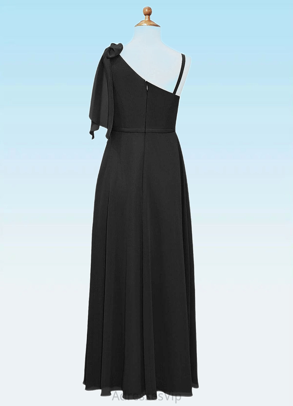 Eleanor A-Line Bow Chiffon Floor-Length Junior Bridesmaid Dress black HCP0022850