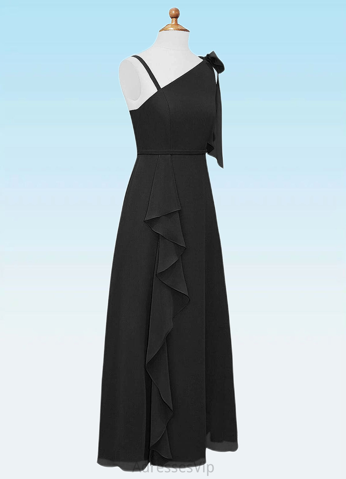 Eleanor A-Line Bow Chiffon Floor-Length Junior Bridesmaid Dress black HCP0022850