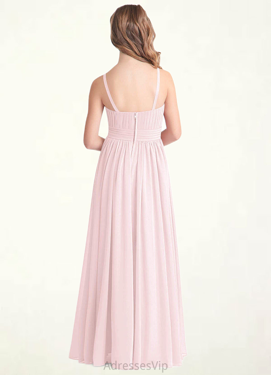 Jade A-Line Floral Chiffon Floor-Length Junior Bridesmaid Dress Blushing Pink HCP0022851