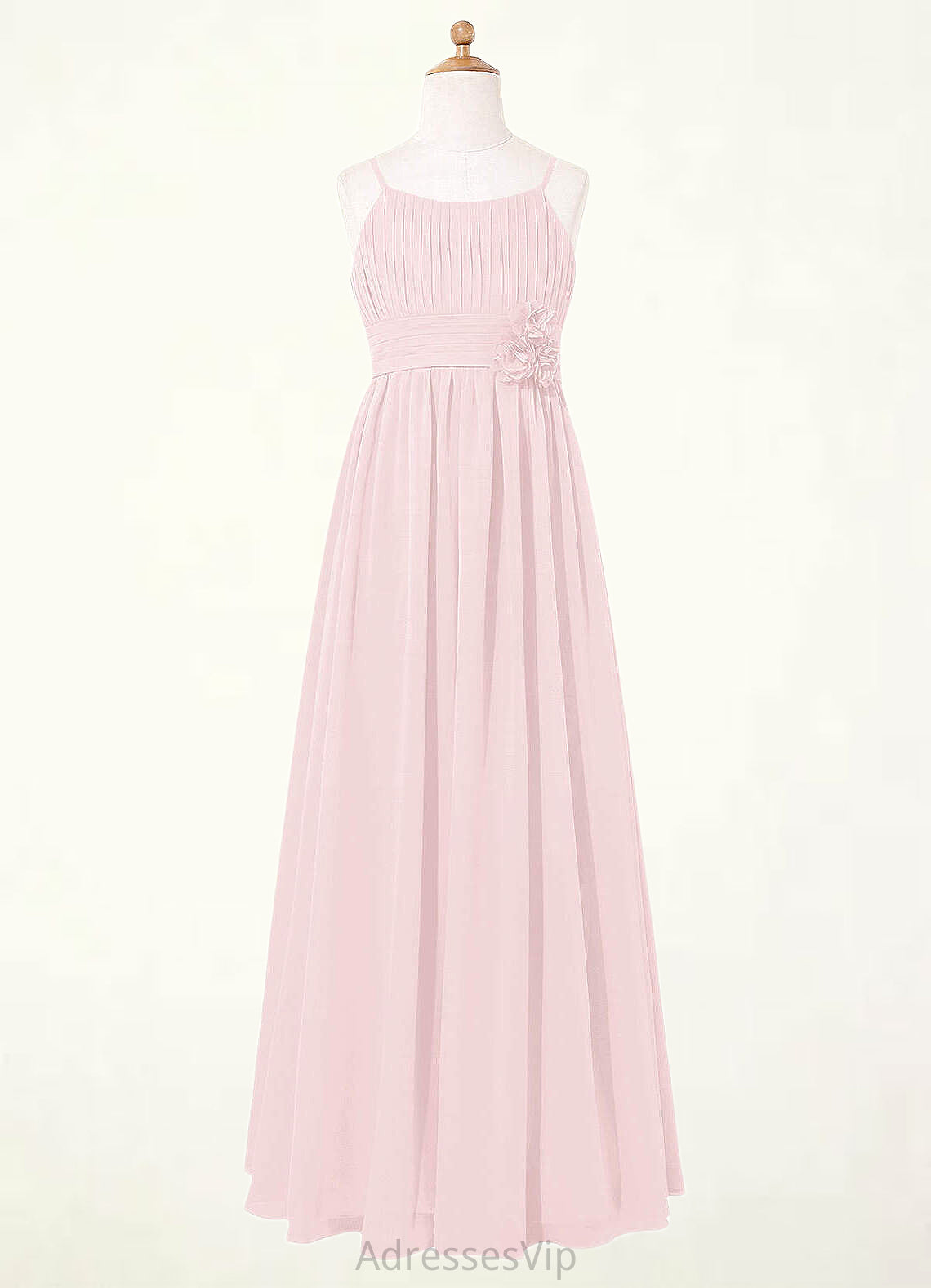 Jade A-Line Floral Chiffon Floor-Length Junior Bridesmaid Dress Blushing Pink HCP0022851